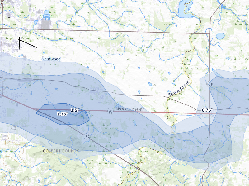 NEXRAD radar-signature map of the hail storm over Leighton, AL on Aug 9, 2026