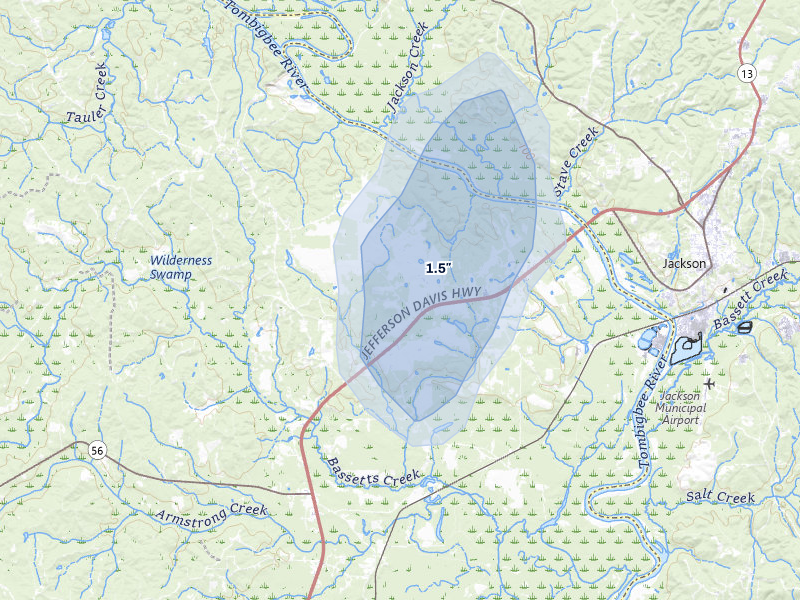 NEXRAD radar-signature map of the hail over Leroy, AL