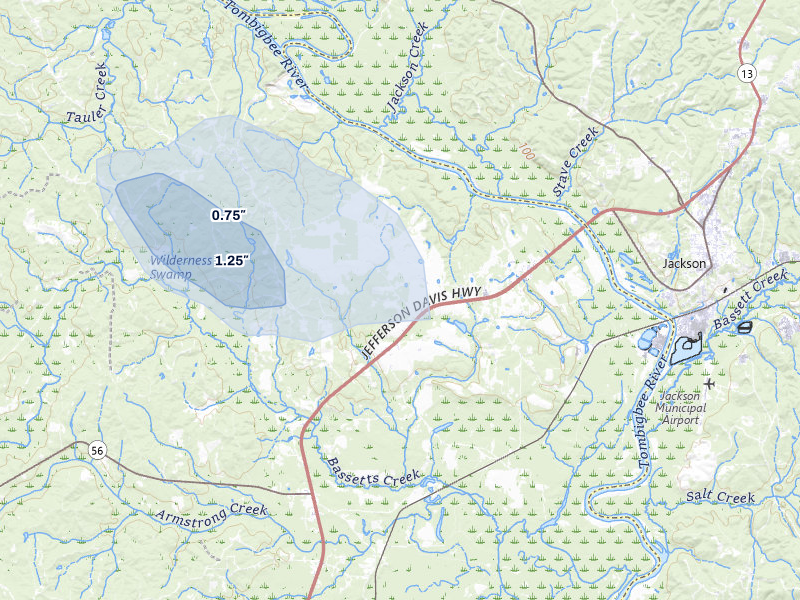 NEXRAD radar-signature map of the hail storm over Leroy, AL on Aug 9, 2026