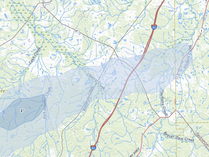 NEXRAD radar-signature map of the hail over Letohatchee, AL
