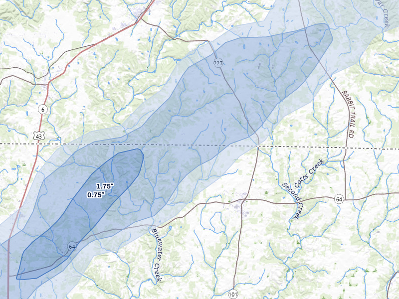 NEXRAD radar-signature map of the hail over Lexington, AL