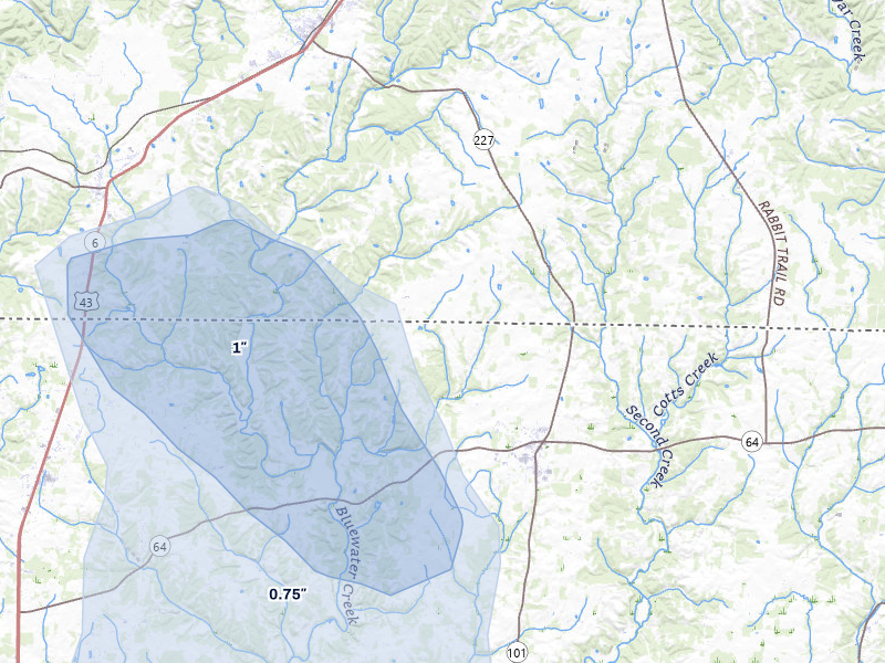 NEXRAD radar-signature map of the hail storm over Lexington, AL on Jul 9, 2026