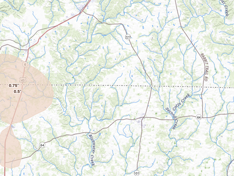 Radar-estimated hail-size map of the storm over Lexington, AL on Jul 19, 2026