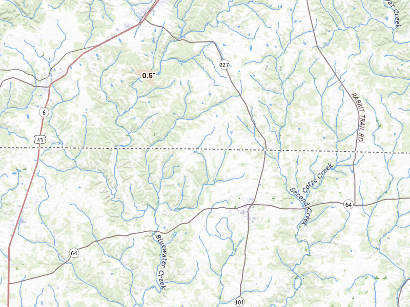 Radar-estimated hail-size map of the storm over Lexington, AL on Aug 5, 2026
