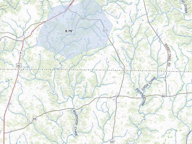 NEXRAD radar-signature map of the hail storm over Lexington, AL on Aug 5, 2026