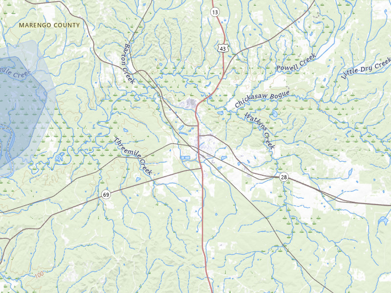 NEXRAD radar-signature map of the hail storm over Linden, AL on Aug 24, 2026
