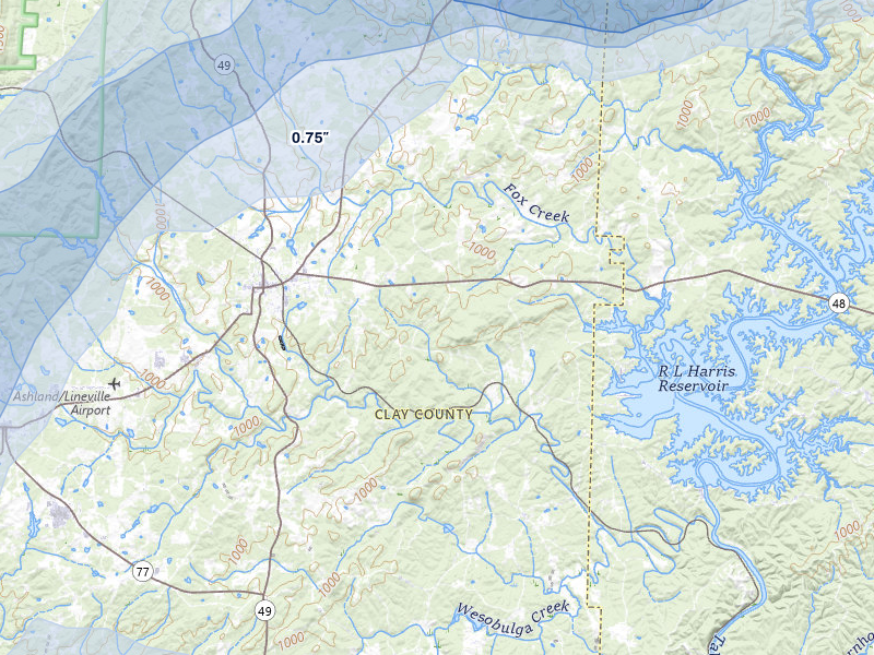 NEXRAD radar-signature map of the hail storm over Lineville, AL on Jul 1, 2026