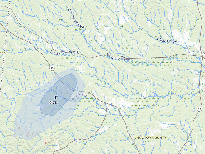 NEXRAD radar-signature map of the hail storm over Lisman, AL on Jul 31, 2026