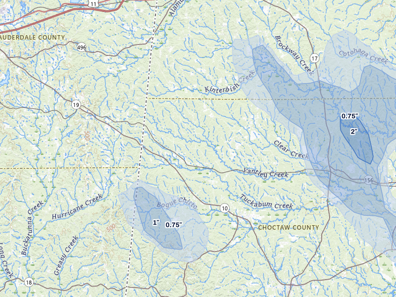 NEXRAD radar-signature map of the hail storm over Lisman, AL on Aug 21, 2026