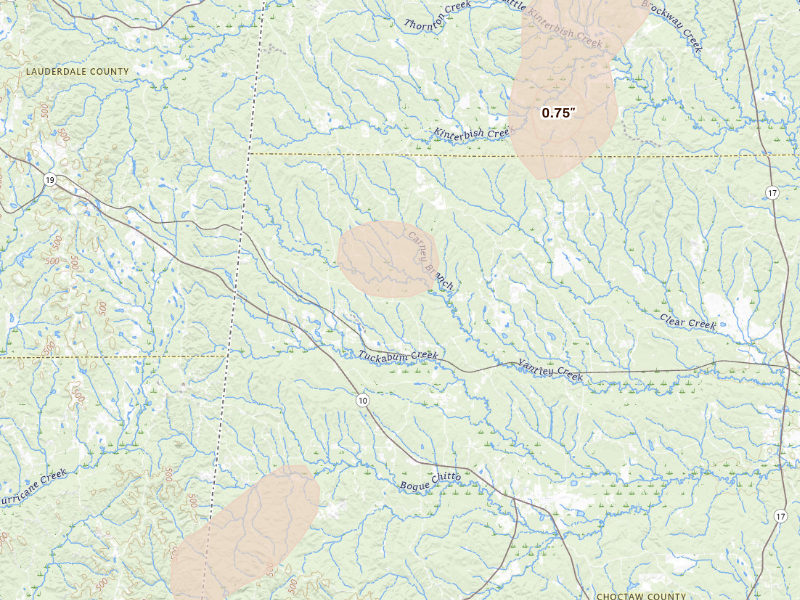 Radar-estimated hail-size map of the storm over Lisman, AL