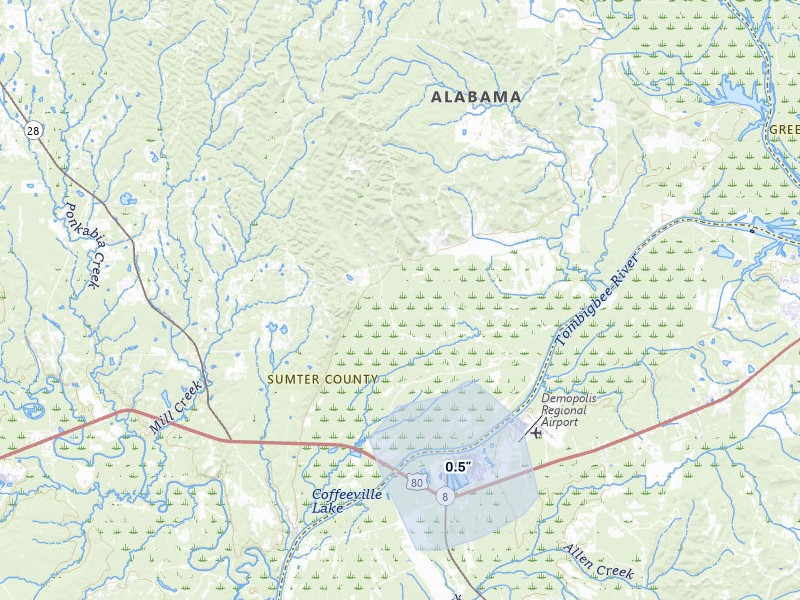 NEXRAD radar-signature map of the hail storm over Livingston, AL on Jan 9, 2026