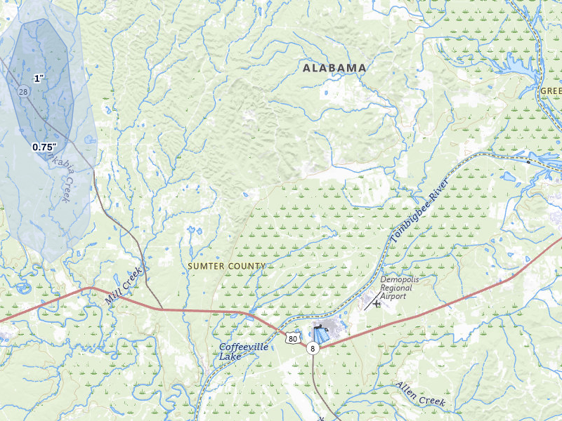 NEXRAD radar-signature map of the hail storm over Livingston, AL on Apr 1, 2026