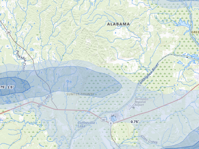 NEXRAD radar-signature map of the hail storm over Livingston, AL on May 6, 2026