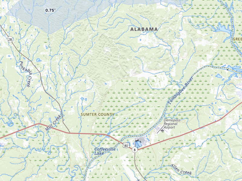 NEXRAD radar-signature map of the hail storm over Livingston, AL on Jul 1, 2026