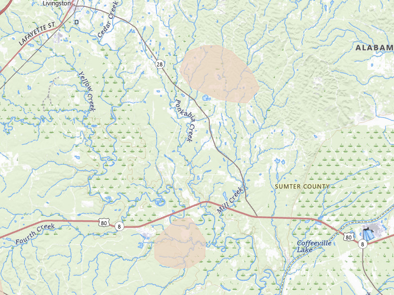 Radar-estimated hail-size map of the storm over Livingston, AL on Aug 26, 2026