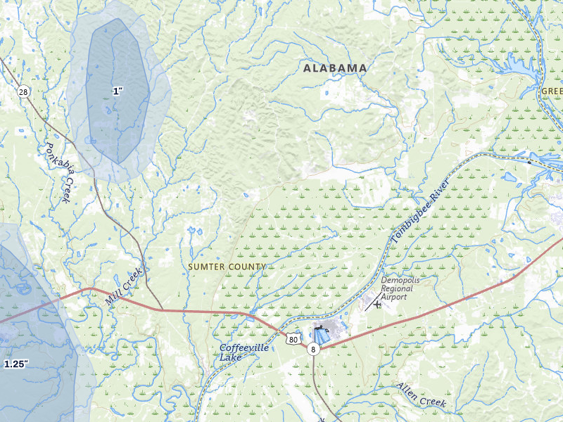 NEXRAD radar-signature map of the hail storm over Livingston, AL on Aug 26, 2026