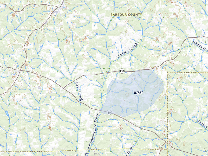NEXRAD radar-signature map of the hail storm over Louisville, AL on Jun 30, 2026