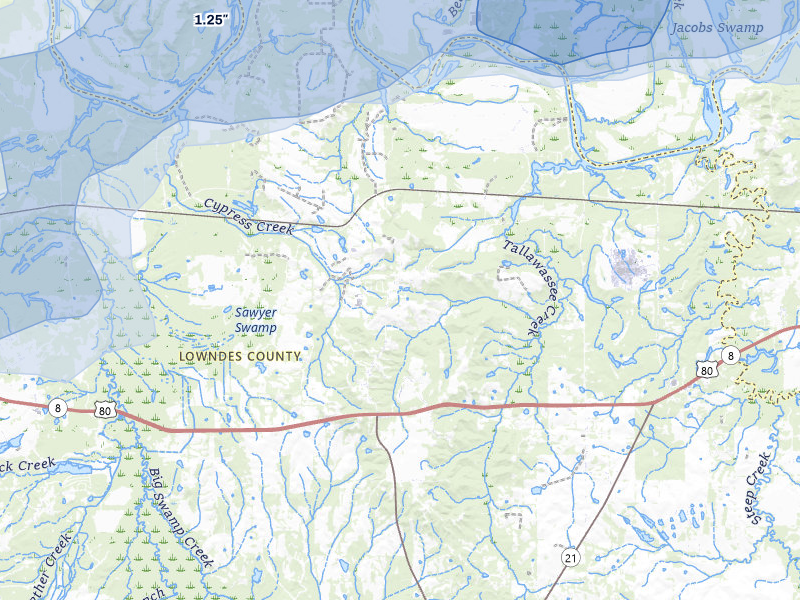 NEXRAD radar-signature map of the hail storm over Lowndesboro, AL on May 6, 2026