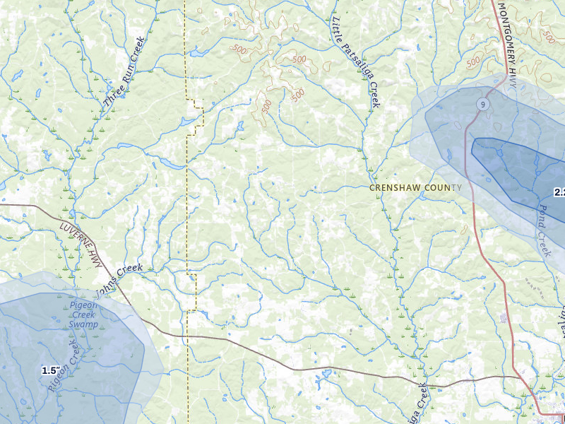 NEXRAD radar-signature map of the hail storm over Luverne, AL on Jun 9, 2026