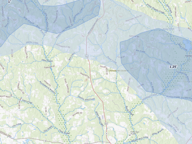 NEXRAD radar-signature map of the hail storm over Luverne, AL on Sep 6, 2026
