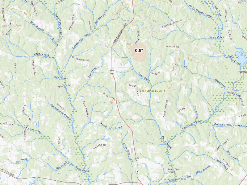 Radar-estimated hail-size map of the storm over Luverne, AL