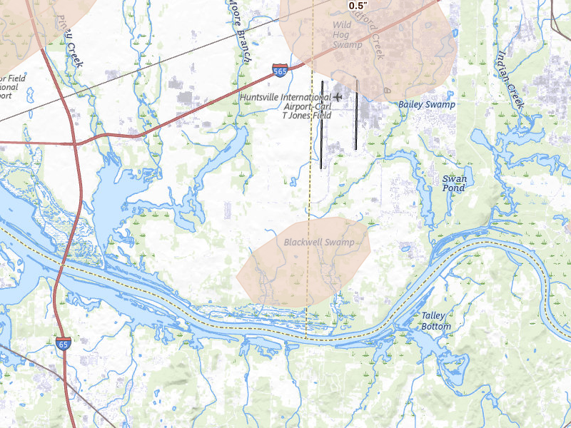 Radar-estimated hail-size map of the storm over Madison, AL on Jul 1, 2026