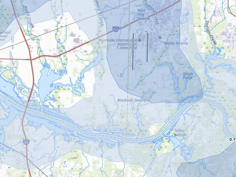 NEXRAD radar-signature map of the hail over Madison, AL