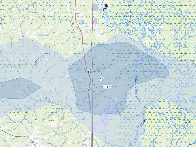 NEXRAD radar-signature map of the hail storm over Malcolm, AL on May 6, 2026