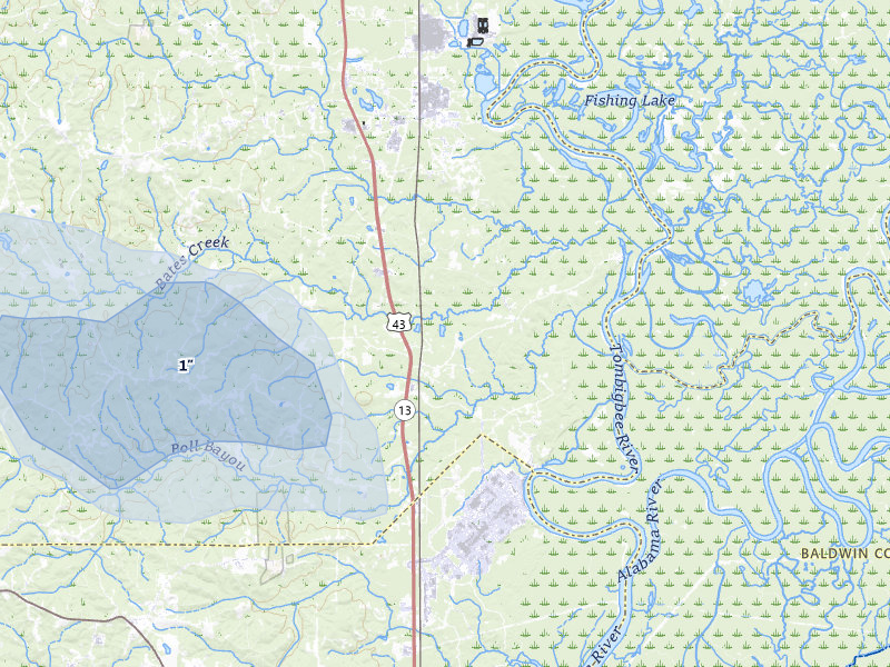 NEXRAD radar-signature map of the hail storm over Malcolm, AL on Jul 10, 2026