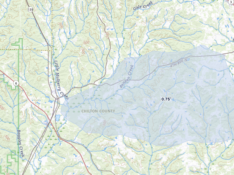 NEXRAD radar-signature map of the hail storm over Maplesville, AL on Mar 15, 2026