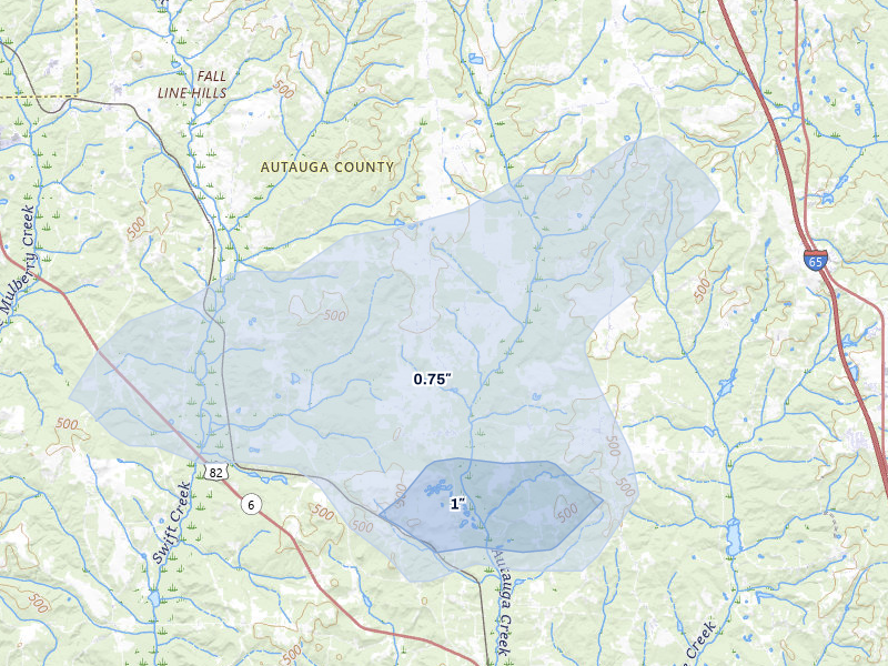 NEXRAD radar-signature map of the hail storm over Marbury, AL on May 6, 2026