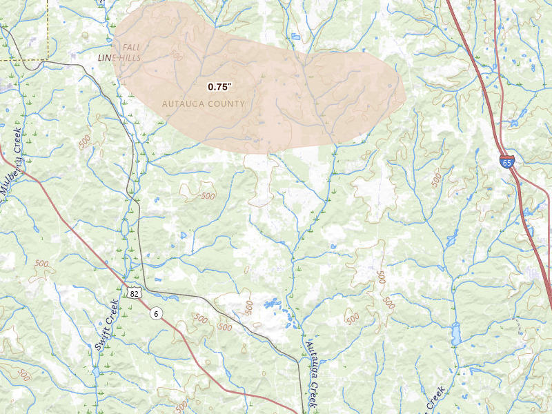 Radar-estimated hail-size map of the storm over Marbury, AL on May 31, 2026