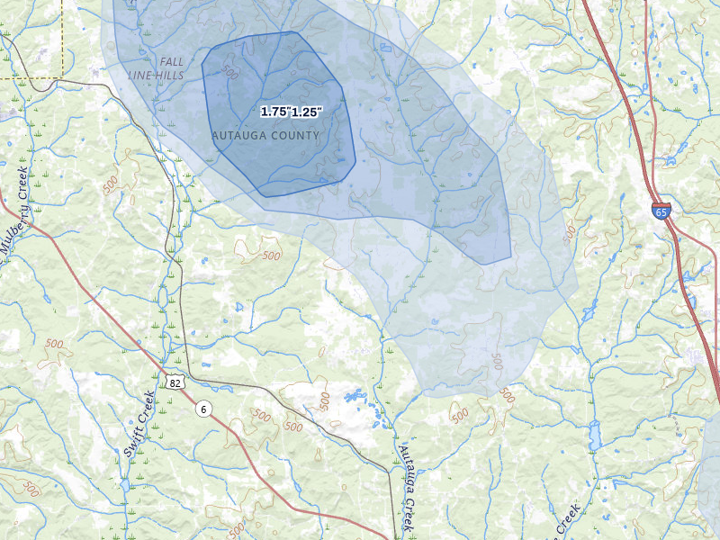 NEXRAD radar-signature map of the hail storm over Marbury, AL on May 31, 2026