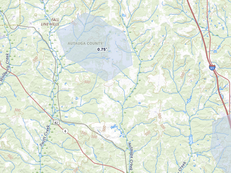 NEXRAD radar-signature map of the hail storm over Marbury, AL on Aug 15, 2026