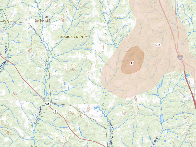 Radar-estimated hail-size map of the storm over Marbury, AL