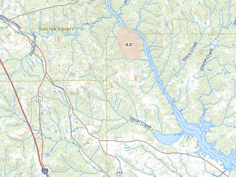 Radar-estimated hail-size map of the storm over Marbury, AL