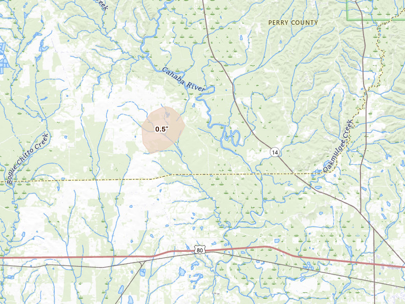 Radar-estimated hail-size map of the storm over Marion Junction, AL