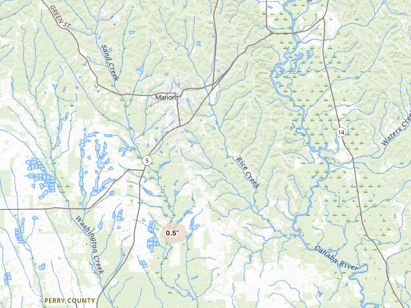 Radar-estimated hail-size map of the storm over Marion, AL