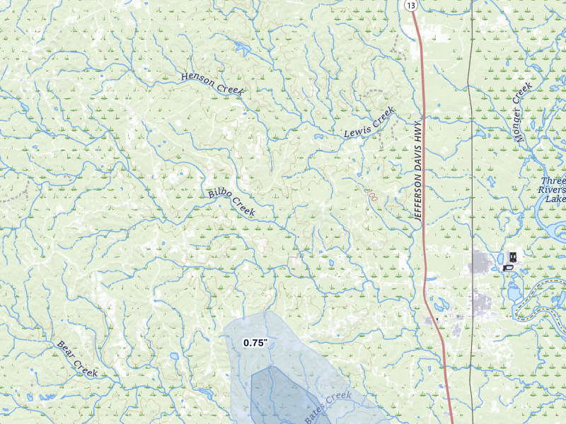 NEXRAD radar-signature map of the hail storm over Mc Intosh, AL on Aug 17, 2026