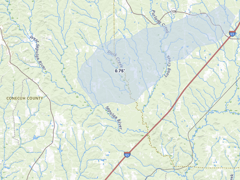 NEXRAD radar-signature map of the hail over Mc Kenzie, AL