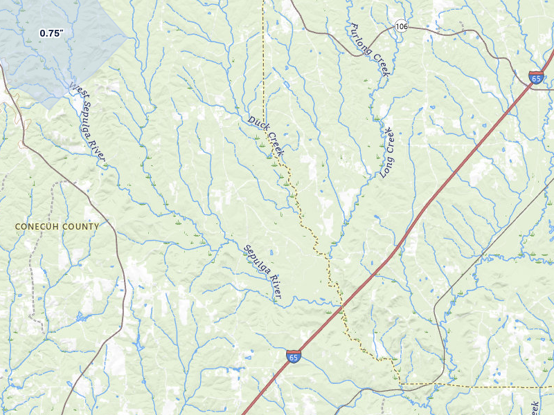 NEXRAD radar-signature map of the hail storm over Mc Kenzie, AL on Aug 15, 2026