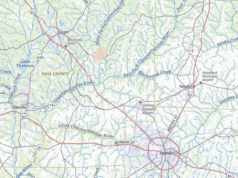 Radar-estimated hail-size map of the storm over Midland City, AL on Mar 31, 2026