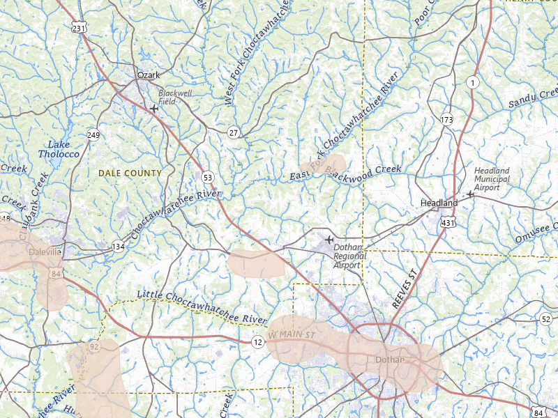 Radar-estimated hail-size map of the storm over Midland City, AL on Aug 12, 2026