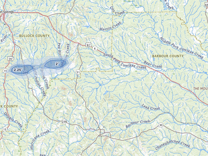 NEXRAD radar-signature map of the hail storm over Midway, AL on May 7, 2026