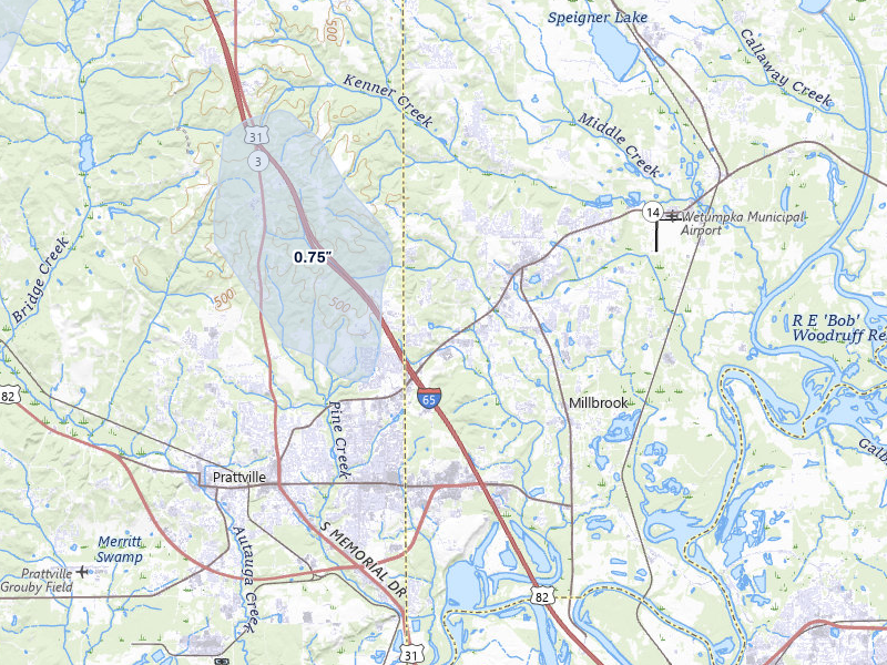 NEXRAD radar-signature map of the hail storm over Millbrook, AL on May 31, 2026