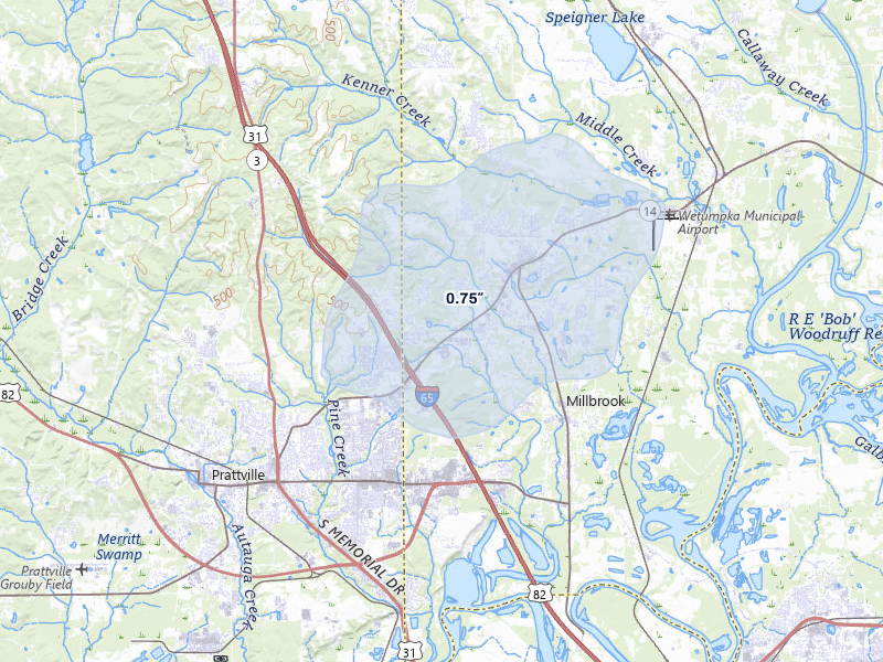 NEXRAD radar-signature map of the hail storm over Millbrook, AL on Jun 30, 2026