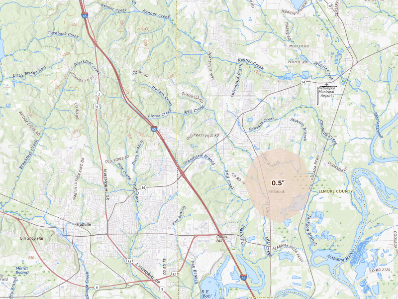 Radar-estimated hail-size map of the storm over Millbrook, AL