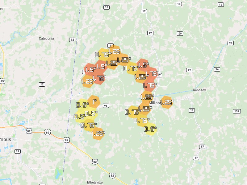 Hail map of Millport, AL on Jul 3, 2026, hail up to 1.75"