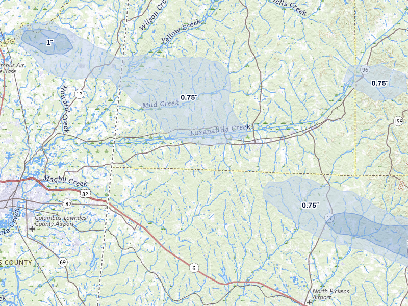 NEXRAD radar-signature map of the hail storm over Millport, AL on Jul 9, 2026
