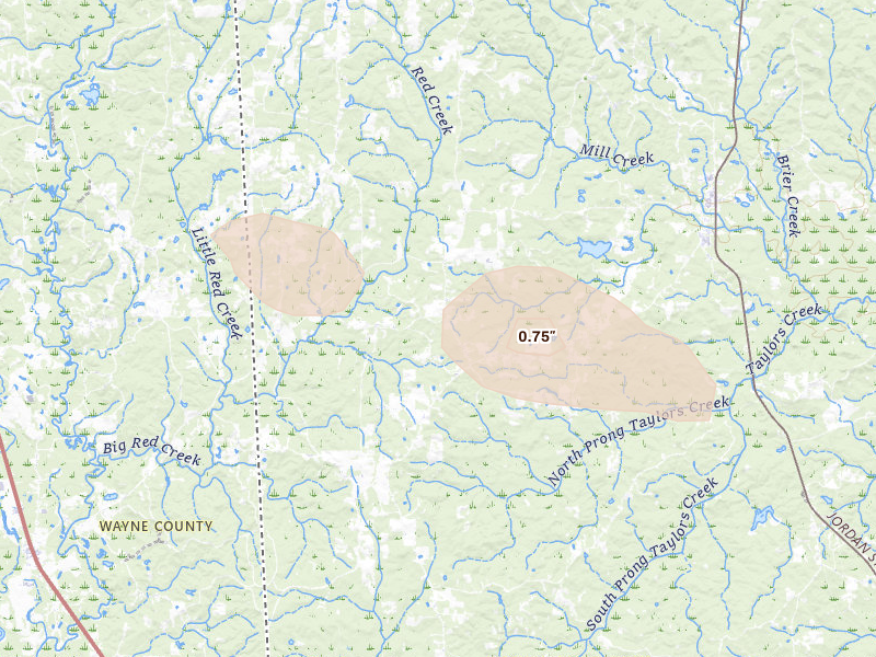 Radar-estimated hail-size map of the storm over Millry, AL on Apr 26, 2026